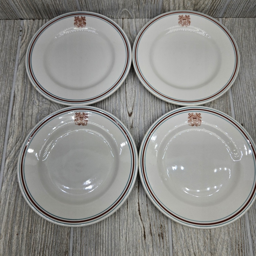 Set of 4 Vintage Walker‎ China US Coast Guard Bread Dessert Plates 6.25"  USCG